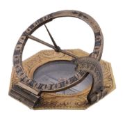 A German Augsburg pattern gilt brass portable equinoctial compass sundial...   A German Augsburg