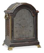 A George III brass mounted ebonised table clock John Holmes, London   A George III brass mounted