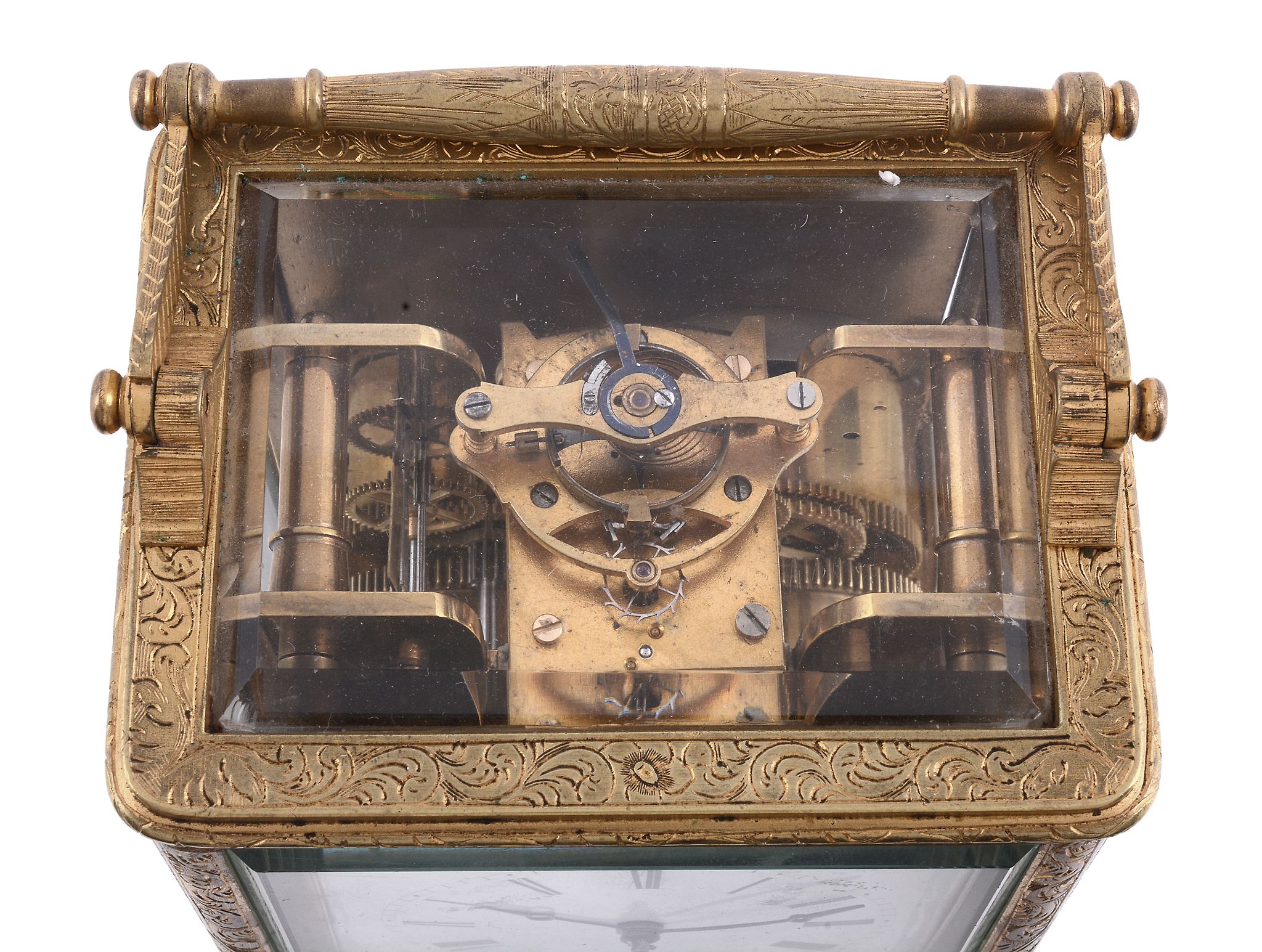 A fine French engraved gilt brass carriage clock Auguste, Paris   A fine French engraved gilt - Image 2 of 4