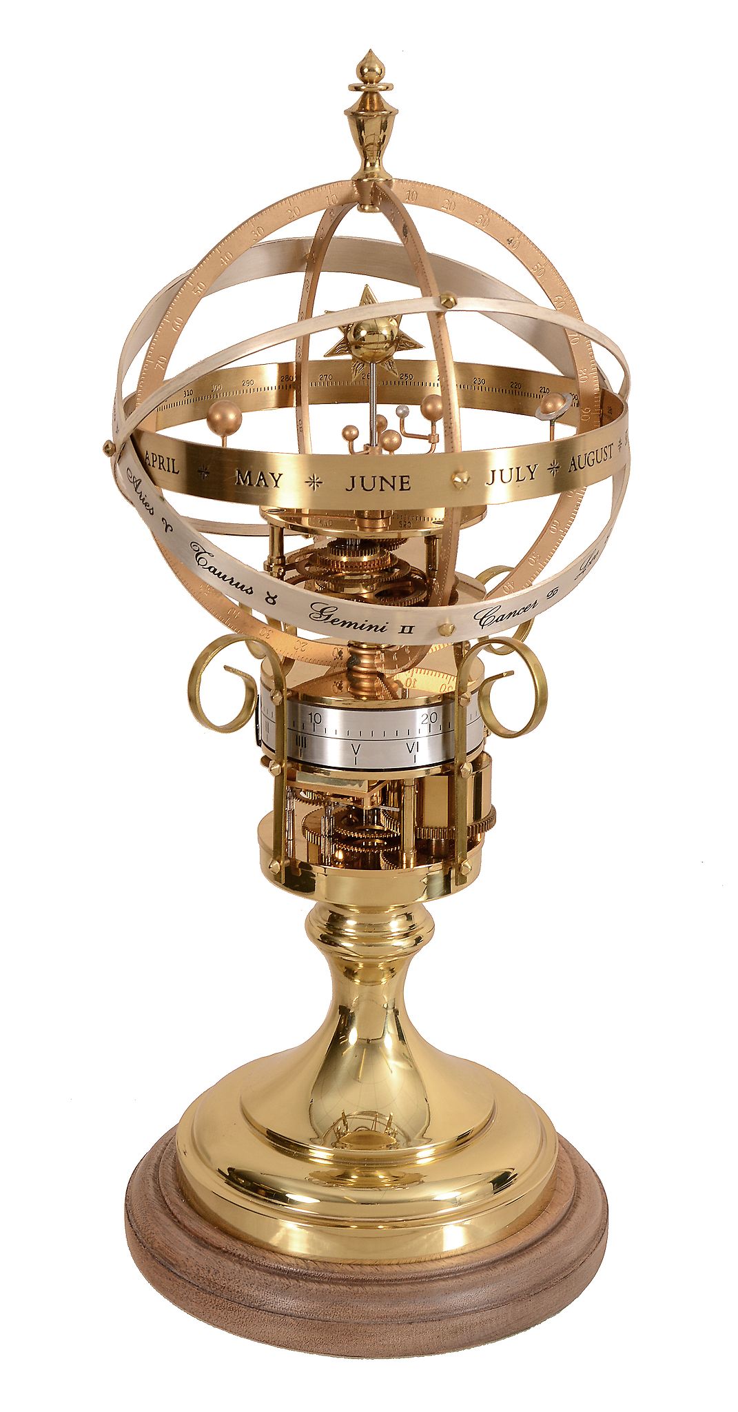 A brass pedestal timepiece 'The Orrery Clock' The St   A brass pedestal timepiece 'The Orrery Clock'