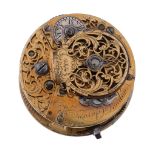 A George II gilt brass verge pocket watch movement Conyers Dunlop, London   A George II gilt brass