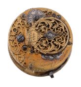 A George II gilt brass verge pocket watch movement Conyers Dunlop, London   A George II gilt brass