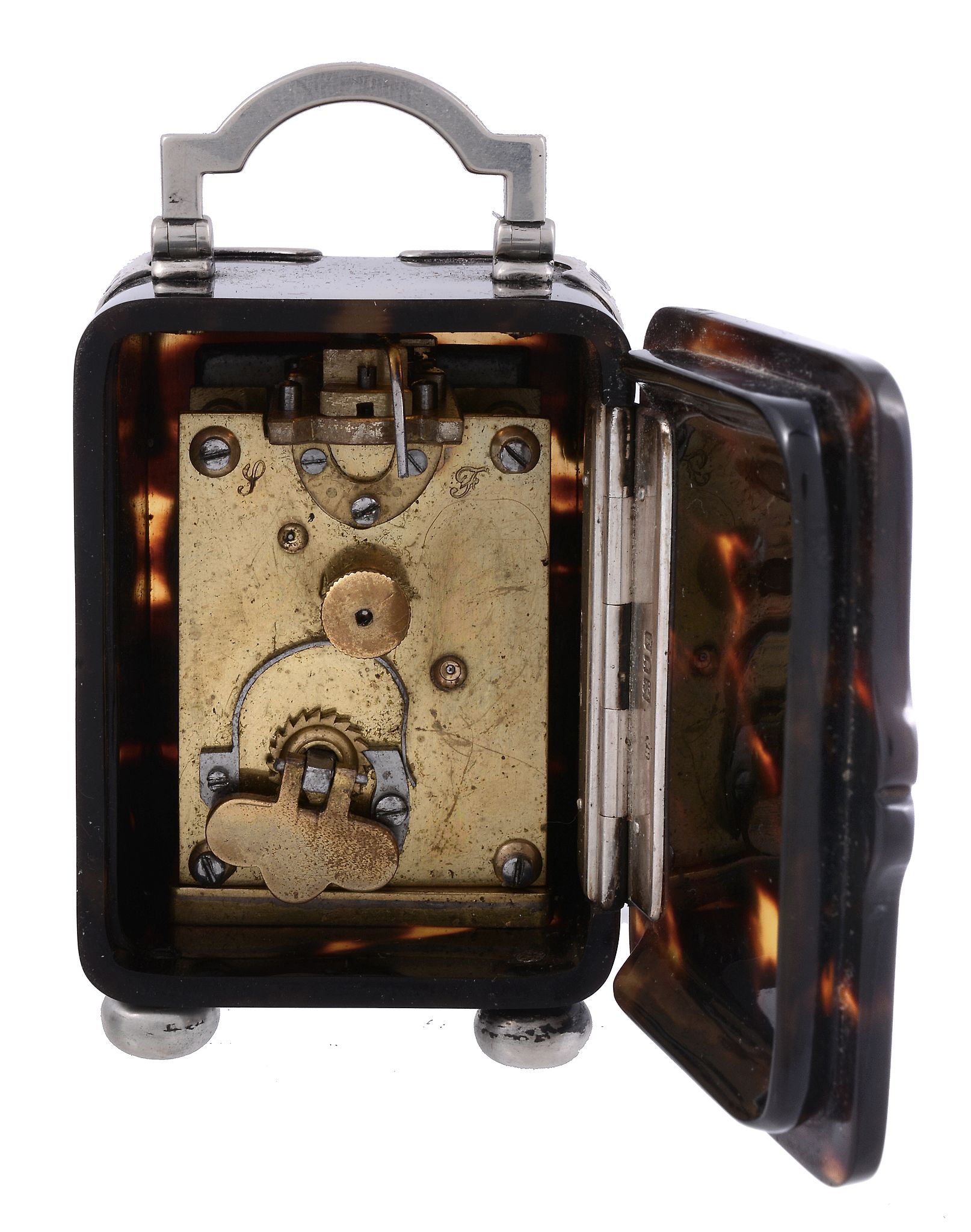 An Edwardian silver mounted tortoiseshell miniature carriage timepiece Unsigned   An Edwardian - Image 2 of 3