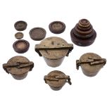 Four sets of German brass nested cup weights One stamped for Hartdorn   Four sets of German brass