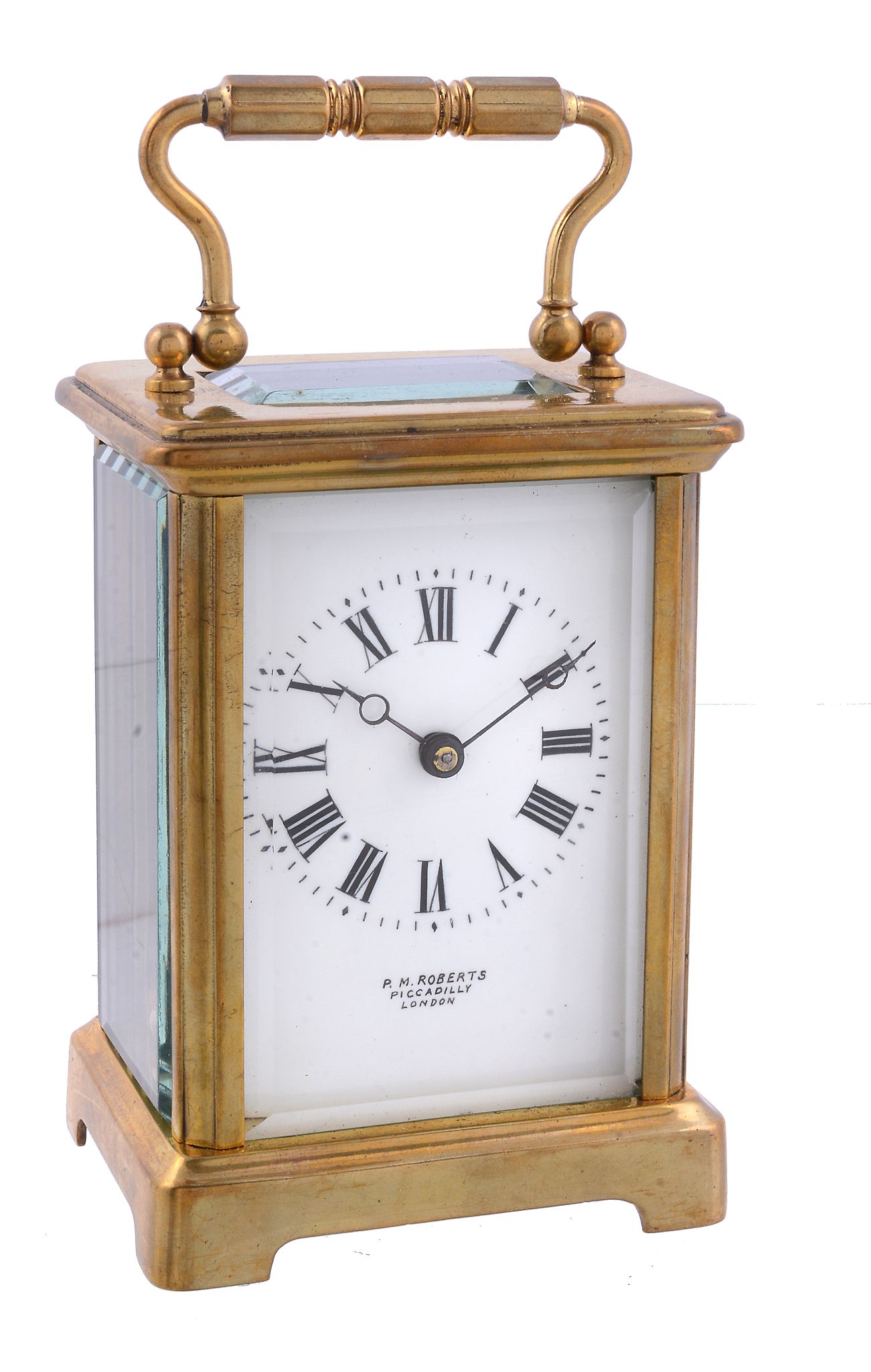 A French lacquered brass carriage timepiece with two-plane lever escapement...   A French