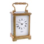 A French lacquered brass carriage timepiece with two-plane lever escapement...   A French