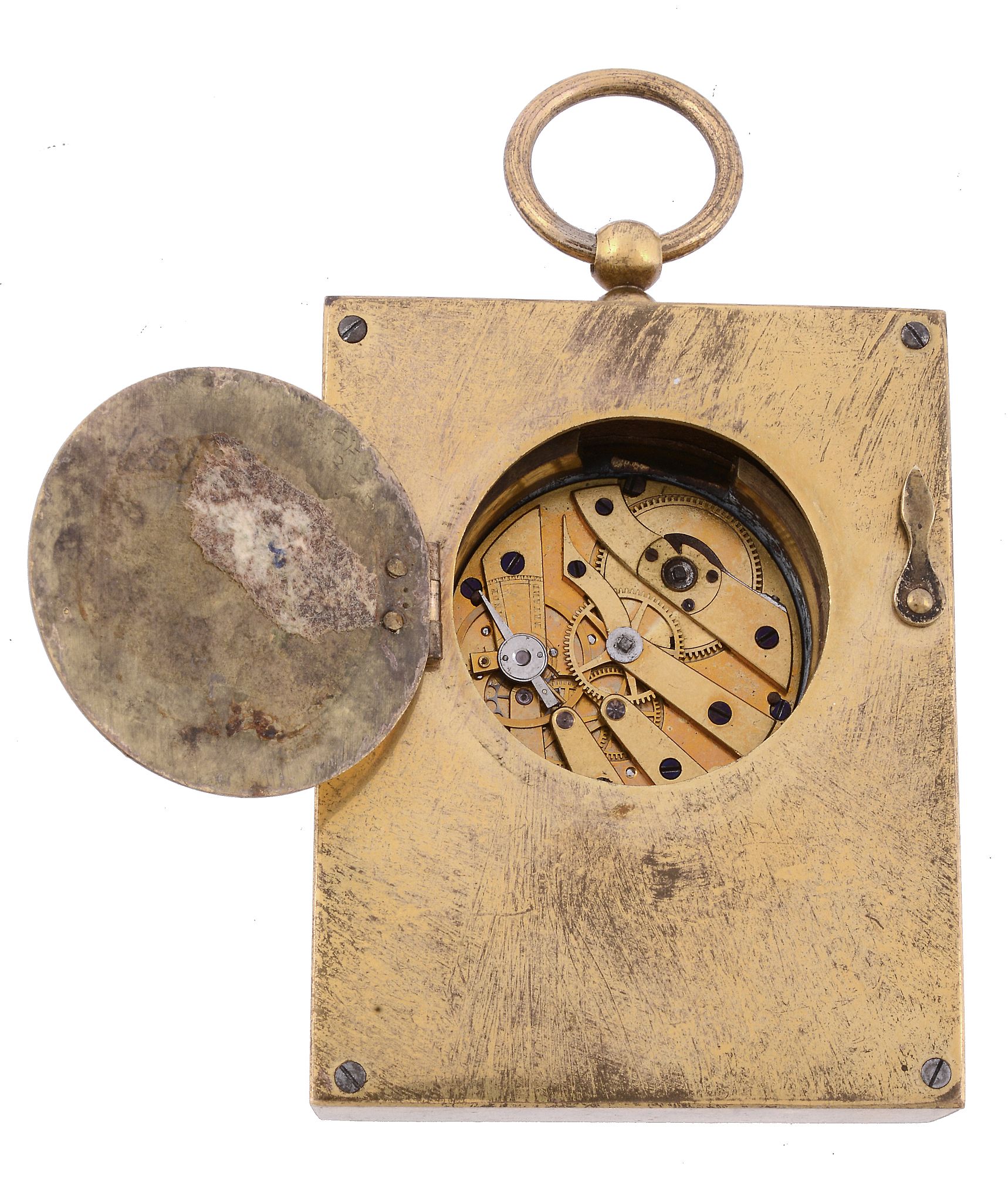 A Swiss gilt brass small travelling timepiece Unsigned   A Swiss gilt brass small travelling - Image 2 of 2