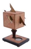A German wooden portable cube sundial David Beringer, Nuremburg   A German wooden portable cube