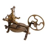 A rare brass-framed clockmakers wheel cutting engine Unsigned, probably German   A rare brass-framed