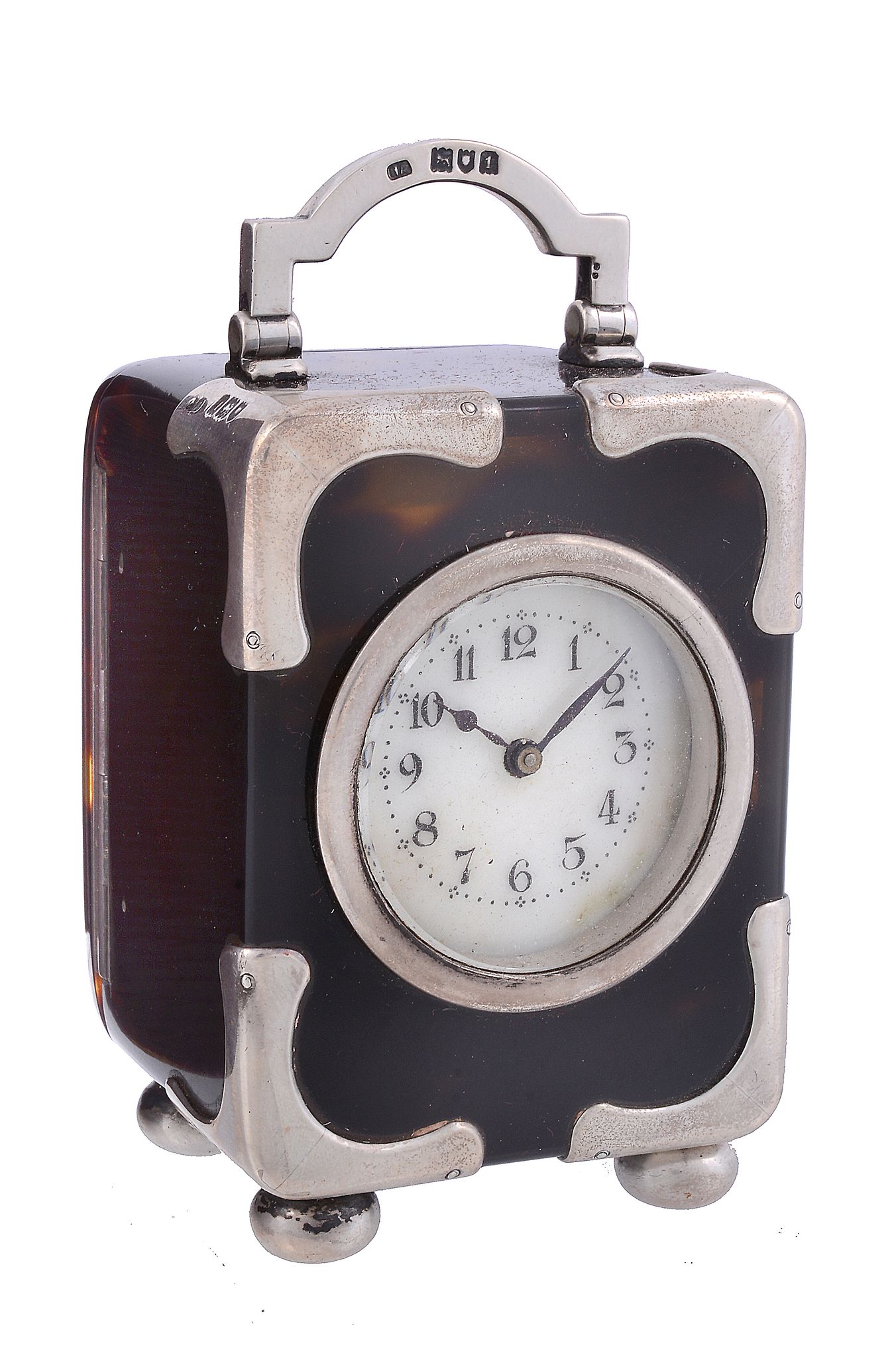 An Edwardian silver mounted tortoiseshell miniature carriage timepiece Unsigned   An Edwardian