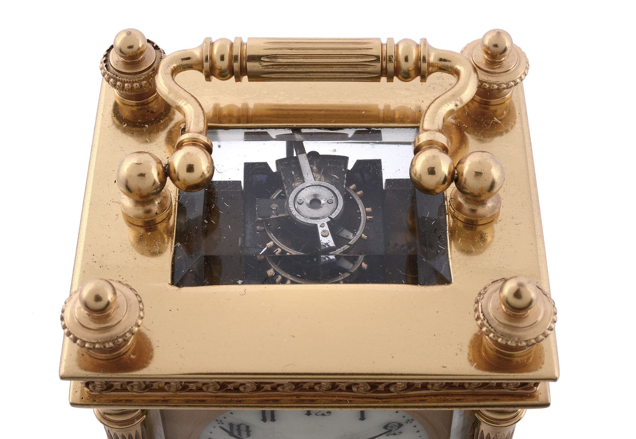 A French gilt brass miniature carriage timepiece Unsigned   A French gilt brass miniature carriage - Image 2 of 2