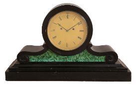 A Victorian malachite inset black marble drumhead mantel clock James McCabe   A Victorian