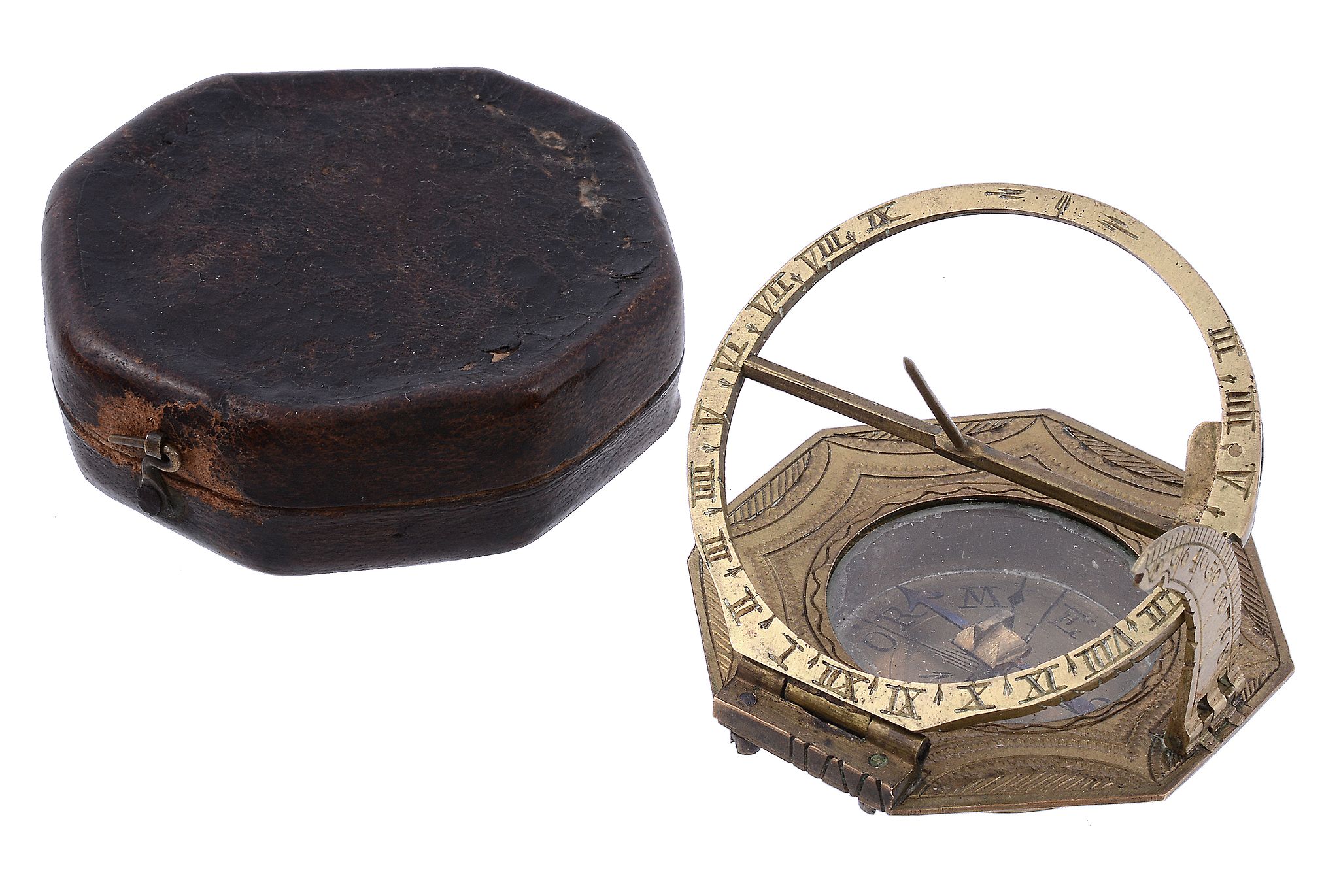 A German Augsburg pattern brass portable equinoctial compass sundial Andreas...   A German