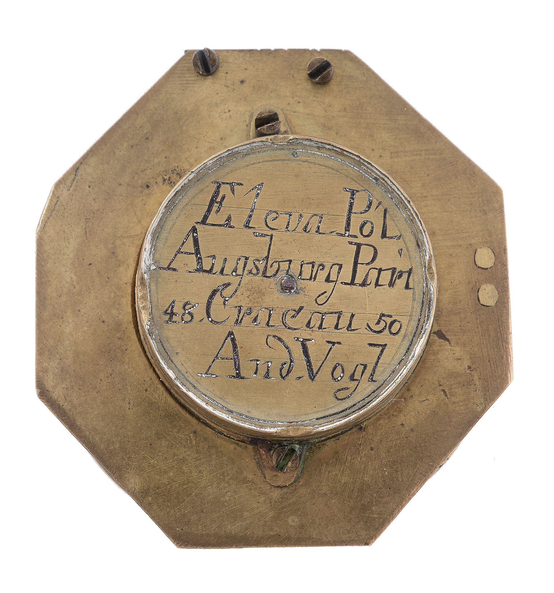 A German Augsburg pattern brass portable equinoctial compass sundial Andreas...   A German - Image 2 of 2