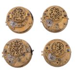 Four similar Dutch gilt brass verge pocket watch movements Bearing various...   Four similar Dutch
