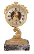 A decorative gilt brass and marble mantel timepiece Unsigned   A decorative gilt brass and marble