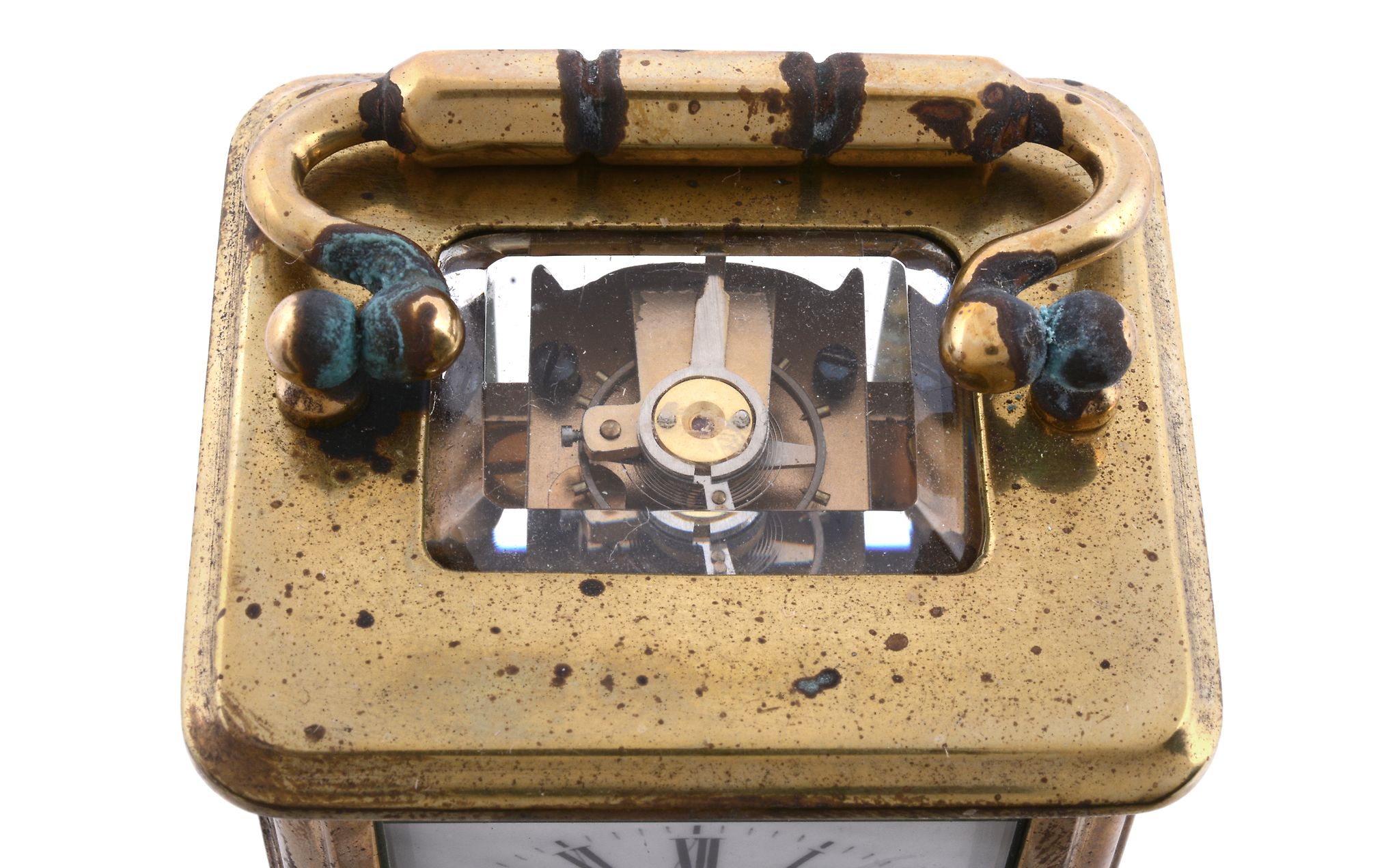 A French lacquered brass miniature carriage timepiece Retailed by W   A French lacquered brass - Image 2 of 2