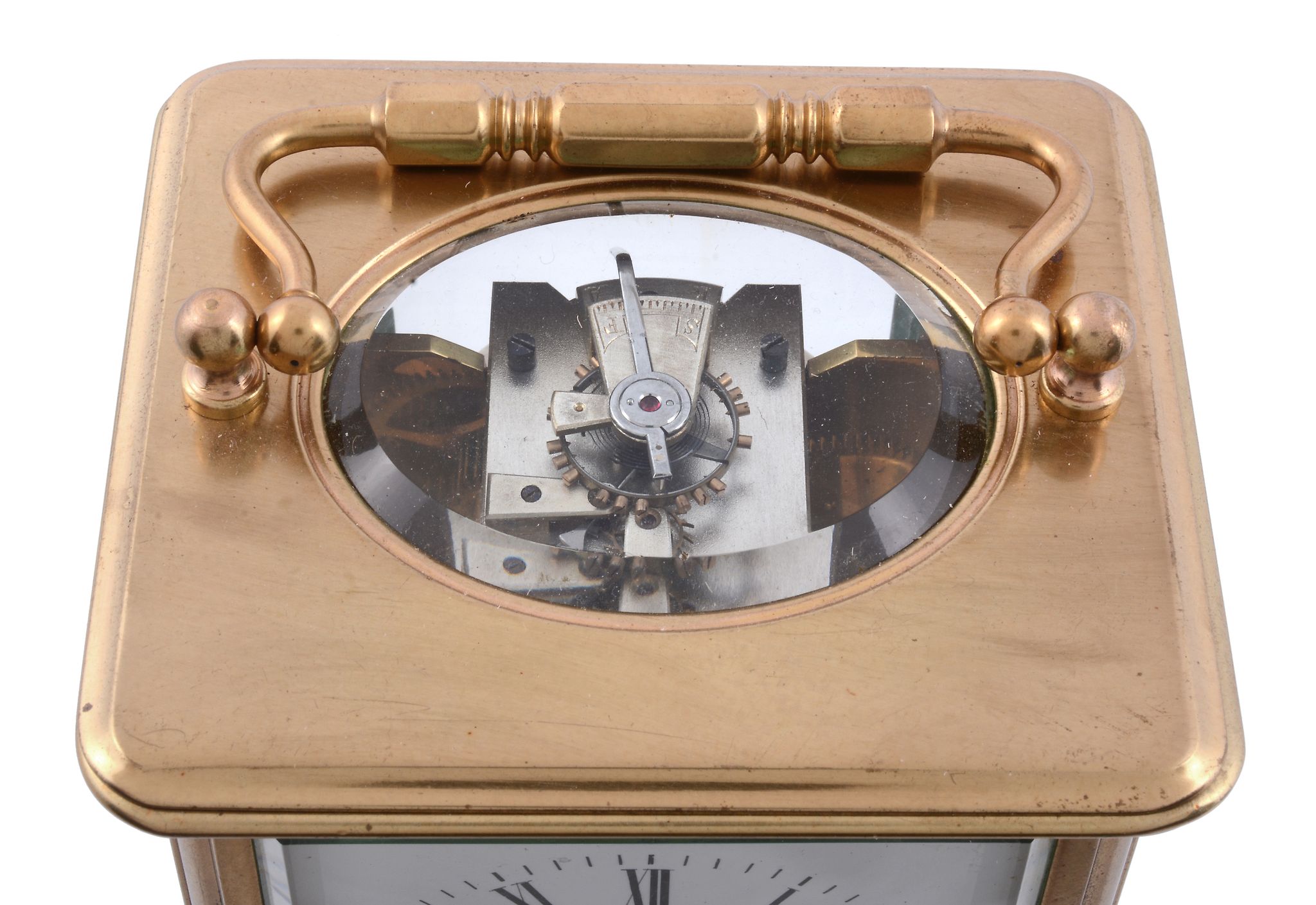 A French lacquered brass carriage timepiece with alarm Retailed by Hardy...   A French lacquered - Image 2 of 2