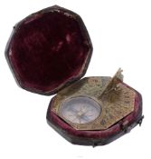 A French brass Butterfield pattern portable horizontal compass sundial...   A French brass