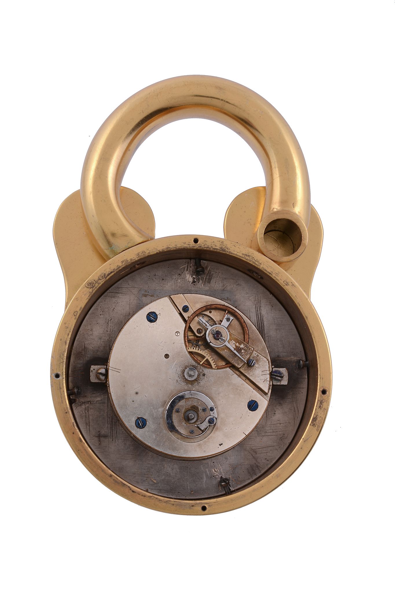 A Swiss gilt brass novelty travelling timepiece in the form of a padlock...   A Swiss gilt brass - Image 2 of 2