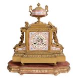 A French porcelain inset ormolu mantel clock The movement by John-Baptiste...   A French porcelain