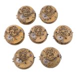 Seven similar Dutch gilt brass verge pocket watch movements Bearing various...   Seven similar Dutch