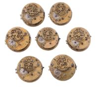 Seven similar Dutch gilt brass verge pocket watch movements Bearing various...   Seven similar Dutch