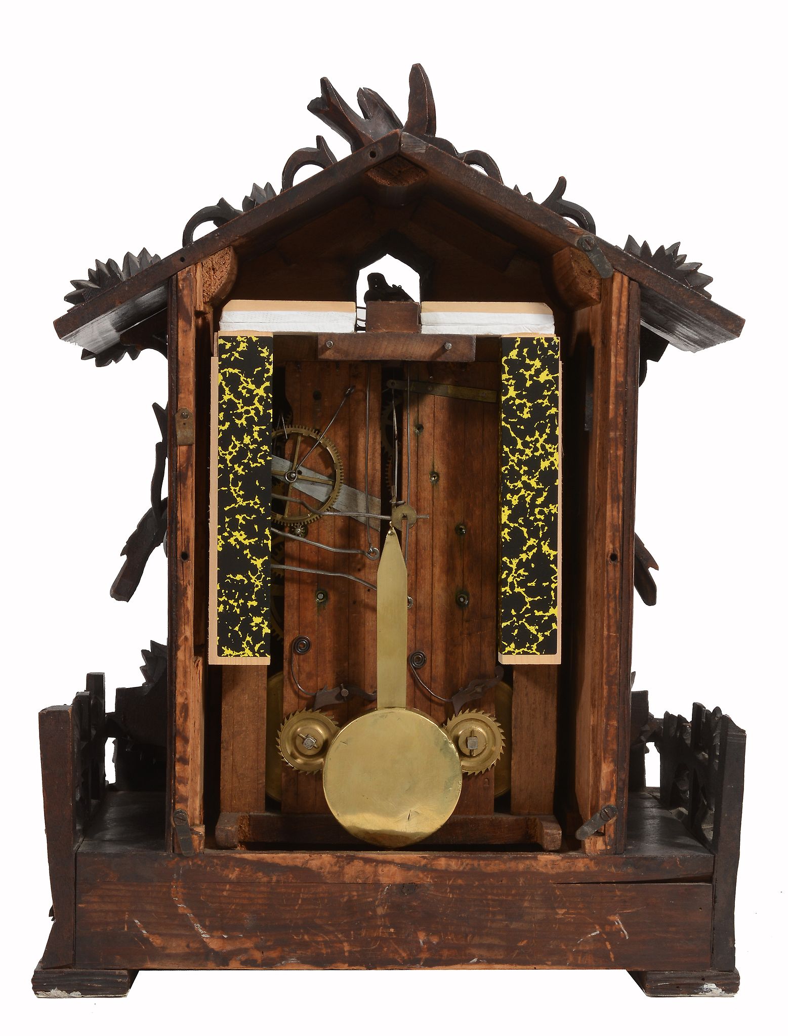 A Black Forest carved wood cuckoo table clock Attributed to Johann Baptist Beha   A Black Forest - Image 2 of 2