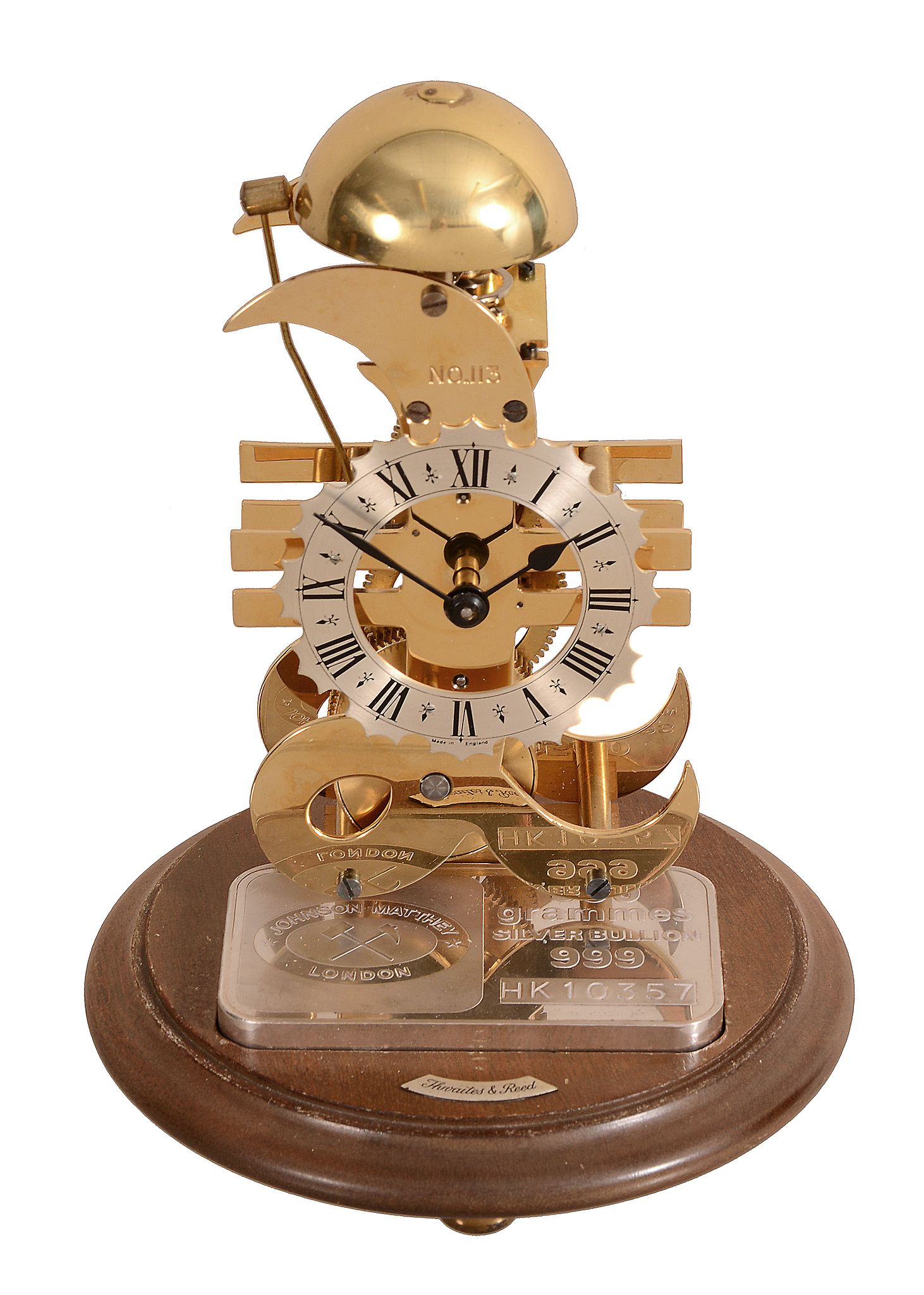 A brass and silver limited edition skeleton timepiece 'The Money Clock   A brass and silver