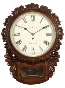 A Victorian brass inlaid mahogany drop-dial fusee wall timepiece The dial...   A Victorian brass