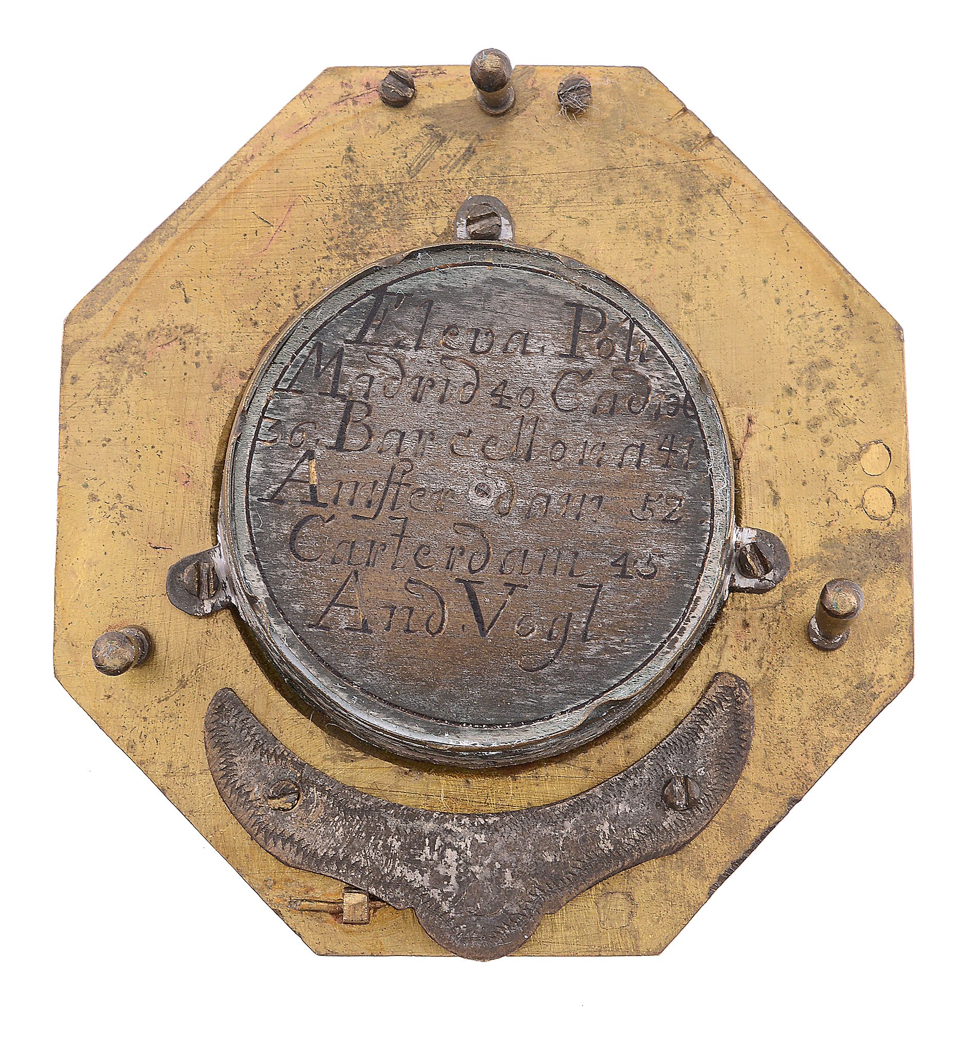 A German Augsburg pattern brass portable equinoctial compass sundial Andreas...   A German - Image 2 of 2