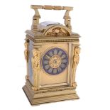 A fine French gilt brass caryatides cased carriage clock with push-button...   A fine French gilt