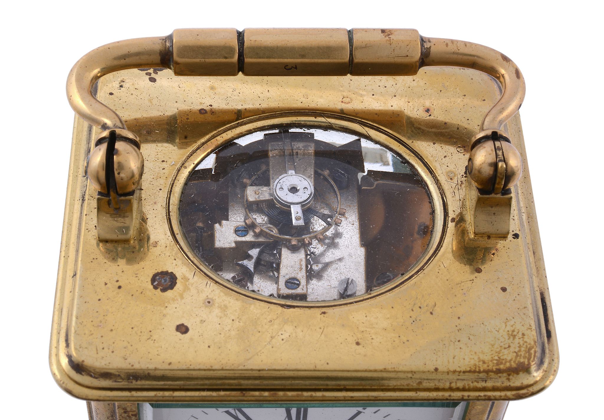 A French lacquered brass miniature carriage clock Unsigned   A French lacquered brass miniature - Image 2 of 2