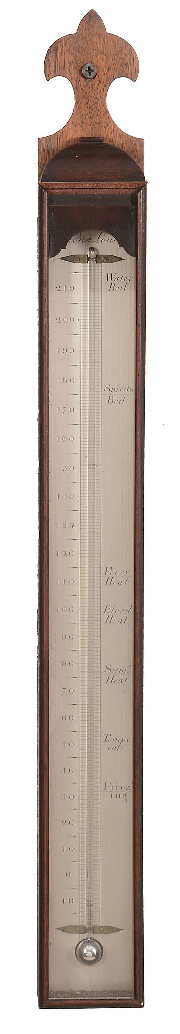 A mahogany mercury wall thermometer Dollond, London   A mahogany mercury wall thermometer Dollond,