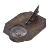 A German brass Butterfield pattern portable horizontal compass sundial...   A German brass