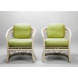 A Pair of 20th Century Painted Metal Garden Chairs of tub shaped form with pierced filigree backs