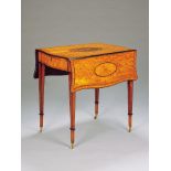 A George III Satinwood and Marquetry Pembroke Table the serpentine crossbanded top with a central