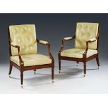 A Pair of Regency Mahogany Library Chairs the rectangular caned backs, seats and arm supports with