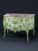 A Pair of 18th Century Genoese Painted Commodes with Portassanta moulded serpentine tops, each