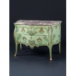 A Pair of 18th Century Genoese Painted Commodes with Portassanta moulded serpentine tops, each