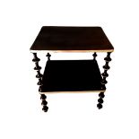 A Pair of Black Lacquer and Gilt Two-Tier Tables 43cm wide, 57cm high, 50cm deep