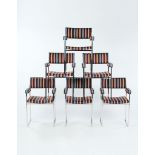 A Set of 10 'Square' Armchairs by Willy Rizzo with polished stainless steel frames covered in Paul
