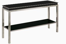 A Vintage Console Table by Willy Rizzo each tier with a black glass top to each tier and with two