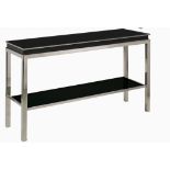 A Vintage Console Table by Willy Rizzo each tier with a black glass top to each tier and with two