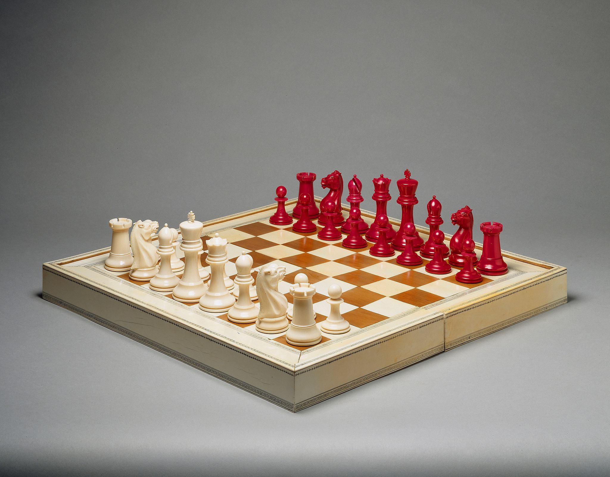 A 19th Century Anglo-Indian Ivory Games Box for chess and backgammon, containing its three