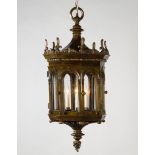 A Pair of 19th Century Renaissance Revival Bronze Hanging Lanterns each face with a rounded arch