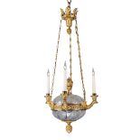 An Early 19th Century Russian Ormolu and Cut Glass Three-Light Chandelier after designs by Alexandre