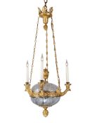 An Early 19th Century Russian Ormolu and Cut Glass Three-Light Chandelier after designs by Alexandre