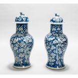 A Pair of 19th Century Chinese Blue and White Vases decorated with blossom