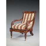 A Pair ofItalian Early 19th Century Mahogany Armchairs the floral inlaid back rests with unusual